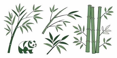 A panda bear surrounded by bamboo plants and leaves Vector © RABBY