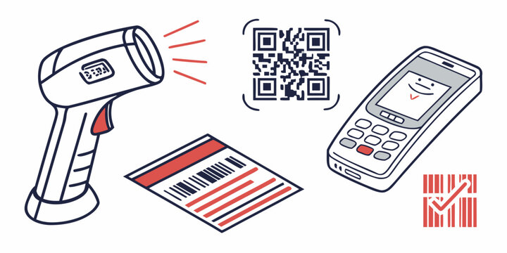 barcode scanner and reader devices with labels Vector