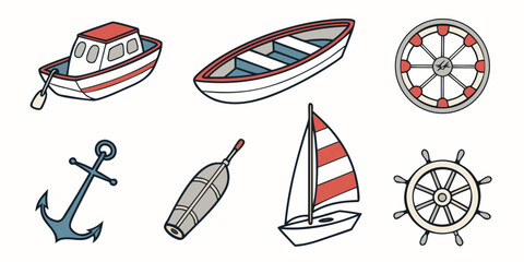 a set of nautical icons including boats and ship parts Vector © RABBY