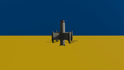 An interceptor drone on the Ukrainian flag for topics on military drones, counter-drone defense