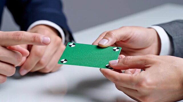 Closeup businessman holding blank green card for business strategy