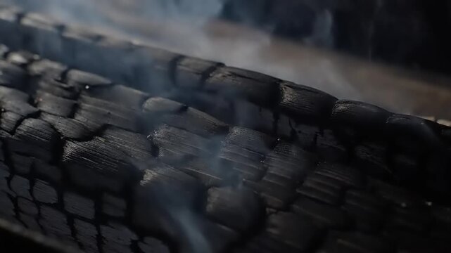 Smoldering Charcoal Briquettes with Rising Heat Haze