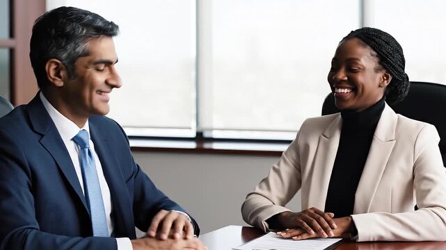 Professional business colleagues discussing project in modern office