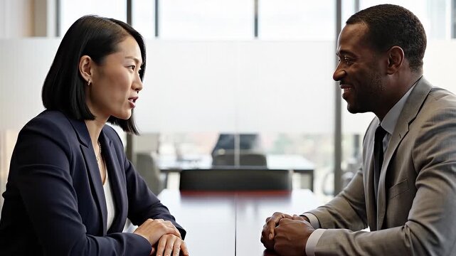 Professional business meeting between colleagues in modern office