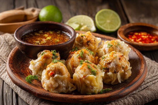 Indonesian siomay served with peanut sauce, and steamed fish dumplings with potatoes.