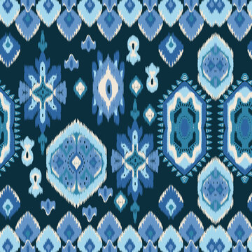 blue and white colour background geometric ikkat aztech motif seamless print pattern 
