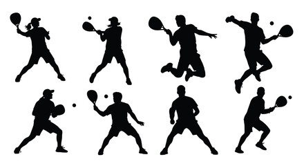 Silhouette Athletes Playing Tennis or Padel, Sports Vector Icons