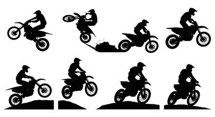 Obraz premium Black White Silhouettes of Motocross Riders in Dynamic Action Poses
