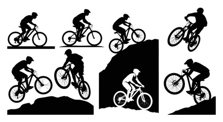 Fototapeta premium Mountain Bike Silhouette Set for Extreme Sports and Adventure