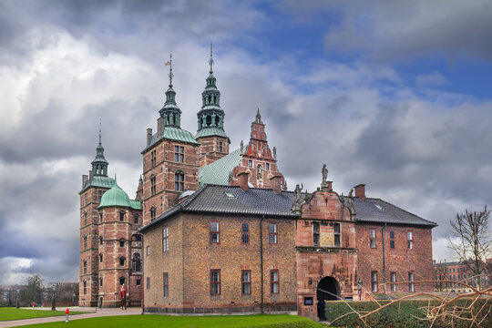 Rosenborg Castle view from the Gate House, Copenhagen, Denmark. Historic Dutch Renaissance palace and royal residence.