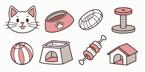 a set of cartoon cat toys and accessories Vector © rabby