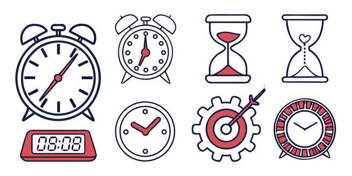 icons of clocks and timers for time management Vector