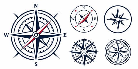 a set of five different compass rose navigation symbols Vector © rabby