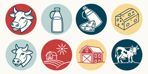 a collection of dairy farm and product icons Vector © rabby