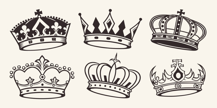 a collection of six different crowns Vector