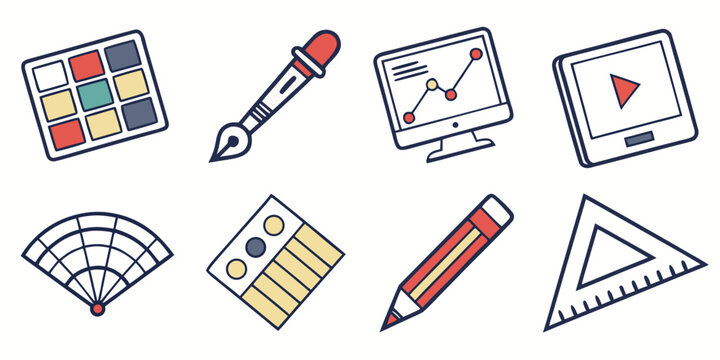 a set of various school stationery items Vector