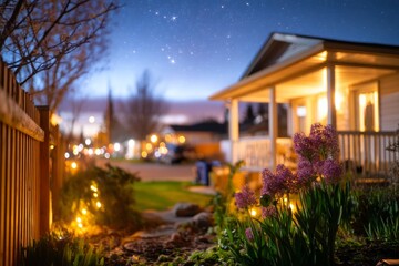 Fototapeta premium Serene Evening of Stargazing with Telescope in a Cozy Garden Setting