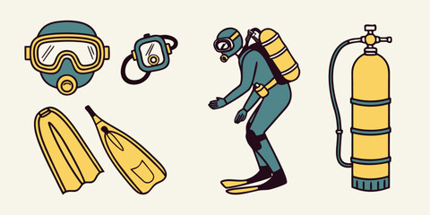 scuba diver with equipment Vector © rabby