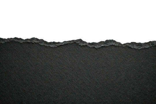 Torn black paper edge on a white background, creating a textured border for design elements, copy space, or abstract concepts
