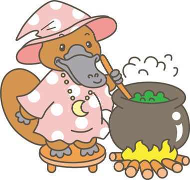 Cute set of platypus sticker with activity. Platypus 
