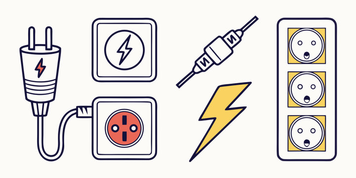 electricity symbols and plugs Vector