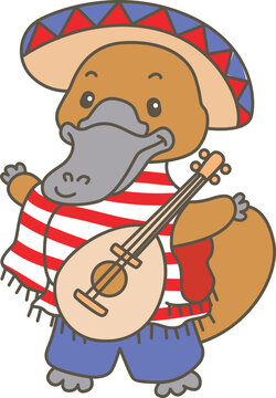 Cute set of platypus sticker with activity. Platypus 