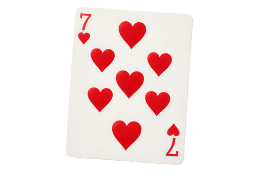 Seven of Hearts playing card isolated on a clean white background, showcasing a classic design with vibrant red heart pips and numbers, perfect for gambling, casino, or game-related themes.