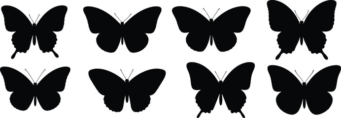 Fototapeta premium Eight black butterflies on white background