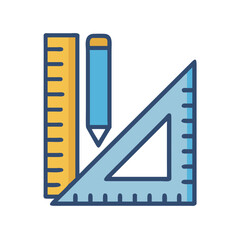 Geometry tools with ruler, triangle, and pencil on black