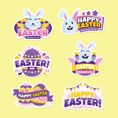 Colorful easter stickers featuring bunnies eggs and festive greetings © Creative Pixy
