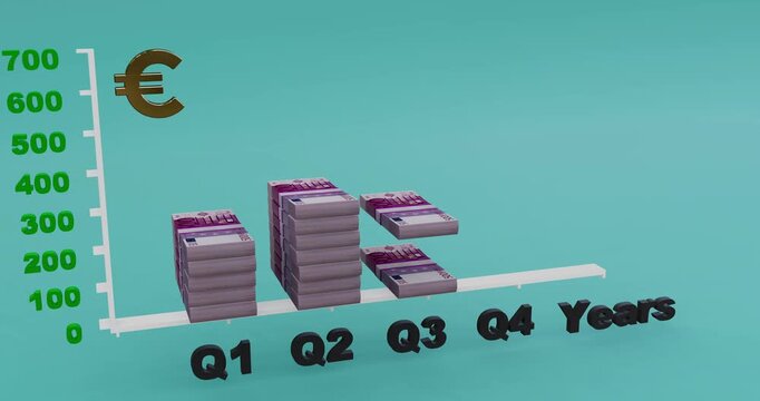 Animated euro financial growth chart with money stacks