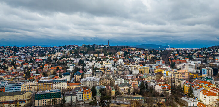 Slavin War Memorial Bratislava distant city view with monument on hill