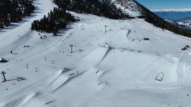 Obereggen: Ski Lift, Main Slope & Snowpark Aerial View