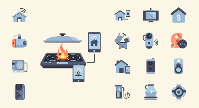 Smart home icons devices, appliances, and connectivity