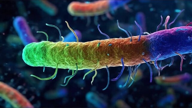 very ling rod shaped multicolor bacteria cells