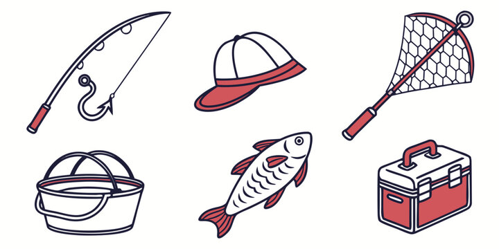 a collection of fishing and sports equipment icons Vector