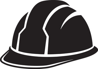 Fototapeta premium A black hard hat with white safety stripes and a brim for construction worker protection