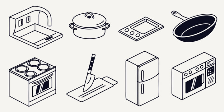 a collection of kitchen appliances and cooking tools Vector