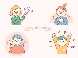 Fototapeta premium Cartoon children expressing various joyful emotions and reactions