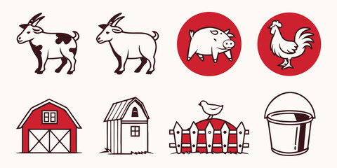 farm icons including animals and buildings Vector © Rabbi