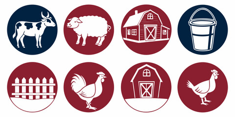 farm icons including animals and buildings Vector © Rabbi