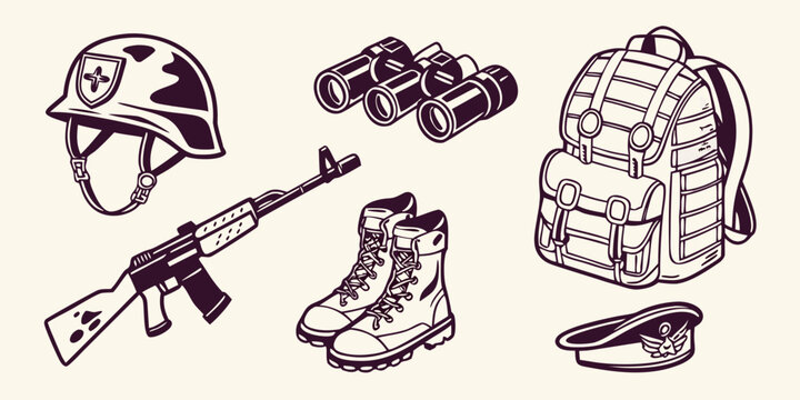 military gear and equipment for soldiers Vector