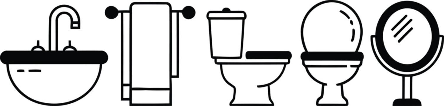 Bathroom fixtures and furniture icons