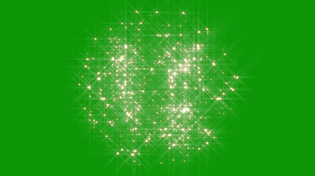 Glowing gold star sparkles burst, abstract light flare animation with twinkling particles on green screen, cinematic glitter explosion effect, for shining glitter motion graphics. 4k