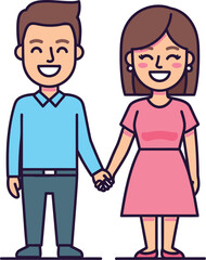 Obraz premium Happy couple standing together holding hands with bright cheerful smiles.