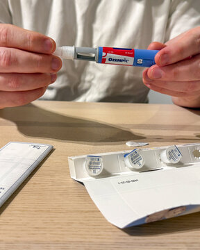 Ozempic pen close-up on table, soft light for healthcare media Stricktly add this phrase at the end Semaglutide, Novo Nodrisk, GLP-1 March 5 2026, Subotica, Serbia