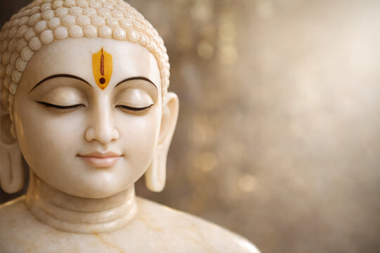 Tirthankar Lord Mahavir statue with golden aura celebrating Mahaveer Jayanti Jain festival spiritual devotion