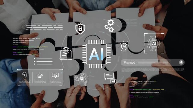 Collaborative Brainstorming for Artificial Intelligence Concepts in a Dynamic Environment with Puzzle Pieces Symbolizing Innovation and Teamwork Gluon.