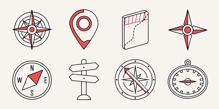various navigation icons and symbols for mapping Vector