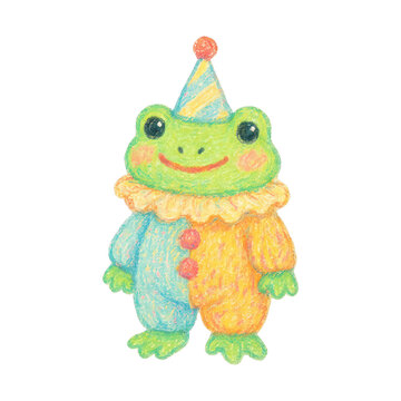 PNG Colorful frog in clown costume.